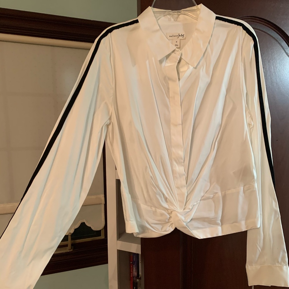 White button down with black stripe detail